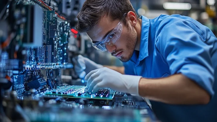 Engineer testing circuit - ESD control at Comter México