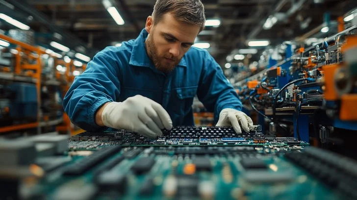 Technician inspecting circuit - Comter precision